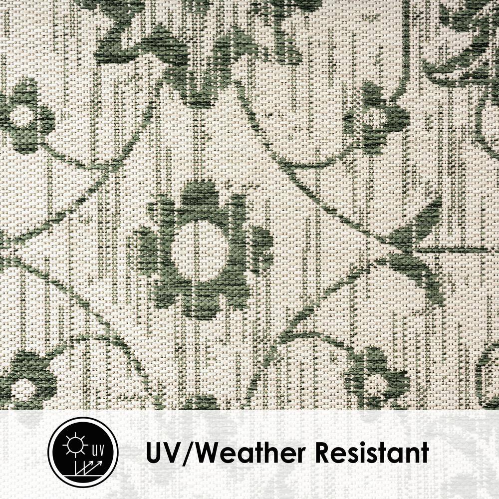 Nicole Miller Light Green and Ivory Floral Indoor/Outdoor Area Rug