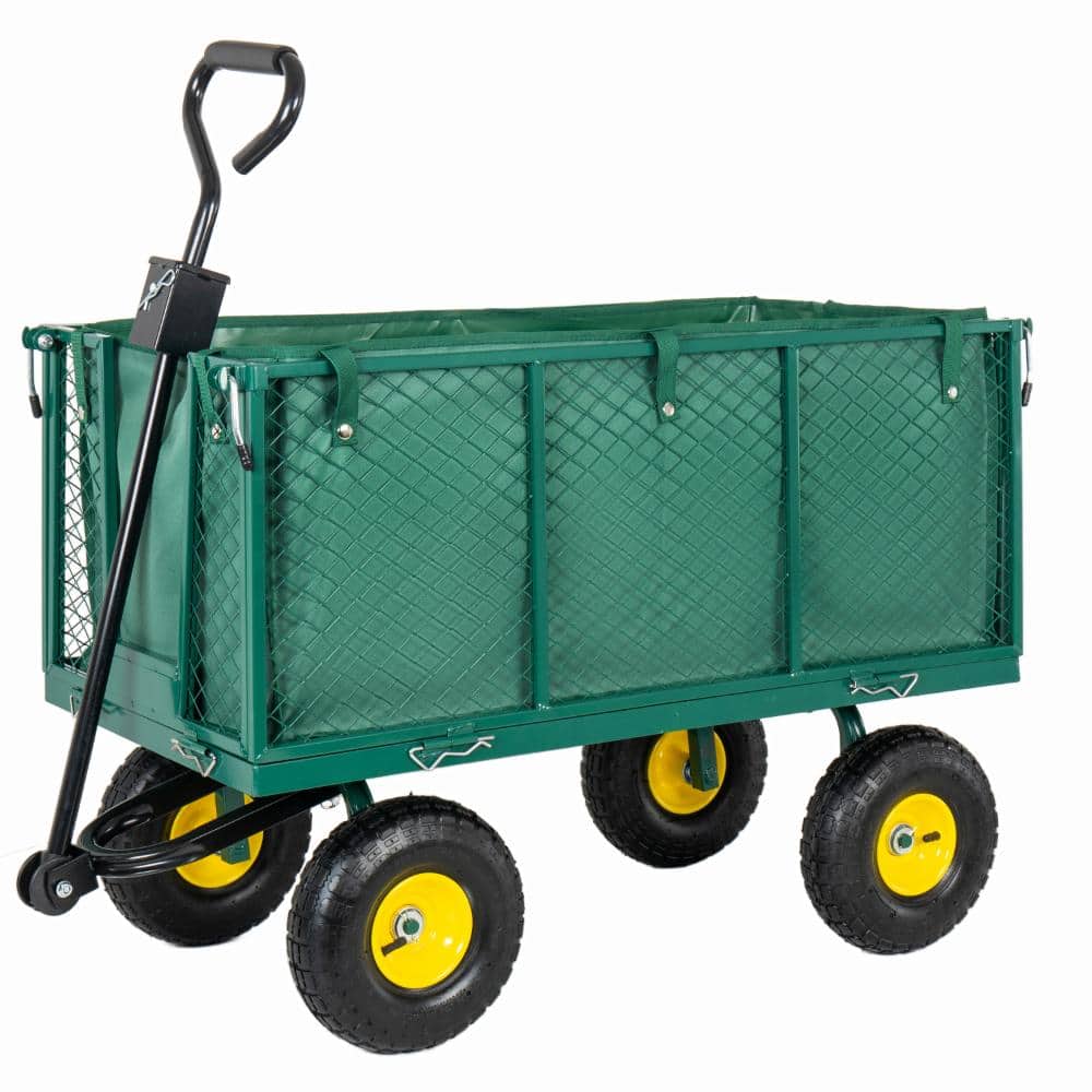 4-in-1 Oversized Garden Cart, All-Terrain Utility Cart with Removable Liner & Side Panels & Mesh Tray, Green price history on PriceWatchPro