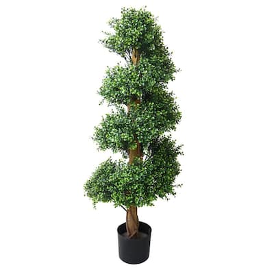 Indoor/Outdoor Artificial Boxwood Topiary Tree - 48 in. Potted Spiral Garden Bush