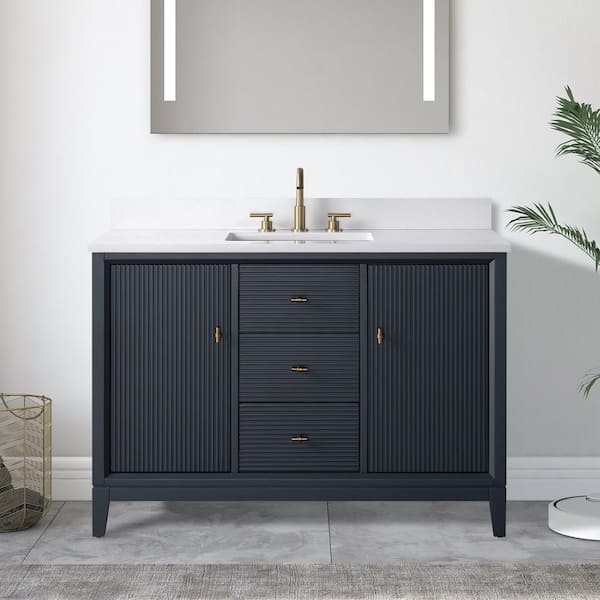 48 in. W x 34 in. H Single Sink Vintage Spruce Blue Bath Vanity Cabinet with Arabescato White Engineered Marble Top