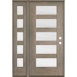 ASCEND Modern 50 in. x 80 in. 5-Lite Left-Hand/Inswing Satin Glass Oiled Leather Stain Fiberglass Prehung Front Door/LSL
