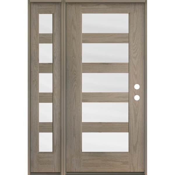 Krosswood Doors ASCEND Modern 50 in. x 80 in. 5-Lite Left-Hand/Inswing Satin Glass Oiled Leather Stain Fiberglass Prehung Front Door/LSL