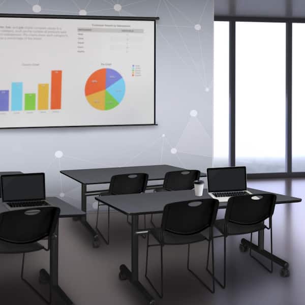 Kobe 48 in. x 24 in. Grey Flip-Top Training Nesting Table Desk, 2 Zeng Stack Chairs-Black