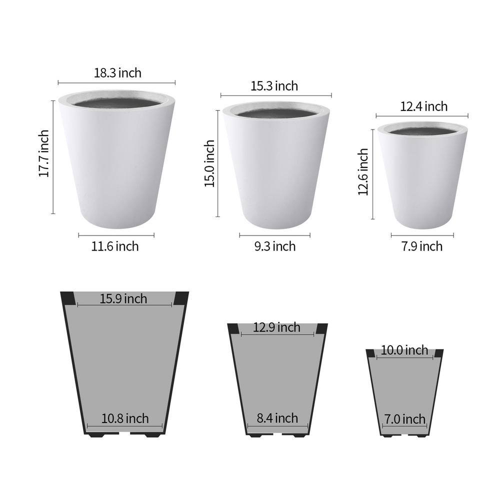 Elegant Pure White 18'' Lightweight Concrete Modern Round Planter
