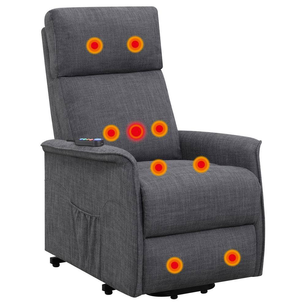 Gray Microfiber Power Lift Recliner with Massage Function