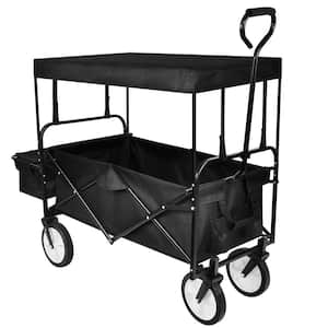 5 cu.ft. Oxford Fabric Steel Frame Wagon Heavy-Duty Folding Portable Hand Cart with Removable Canopy Garden Cart