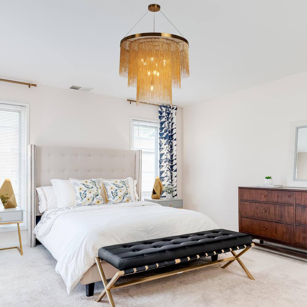 Gold 3-Tier Chain Tassel Drum Chandelier
