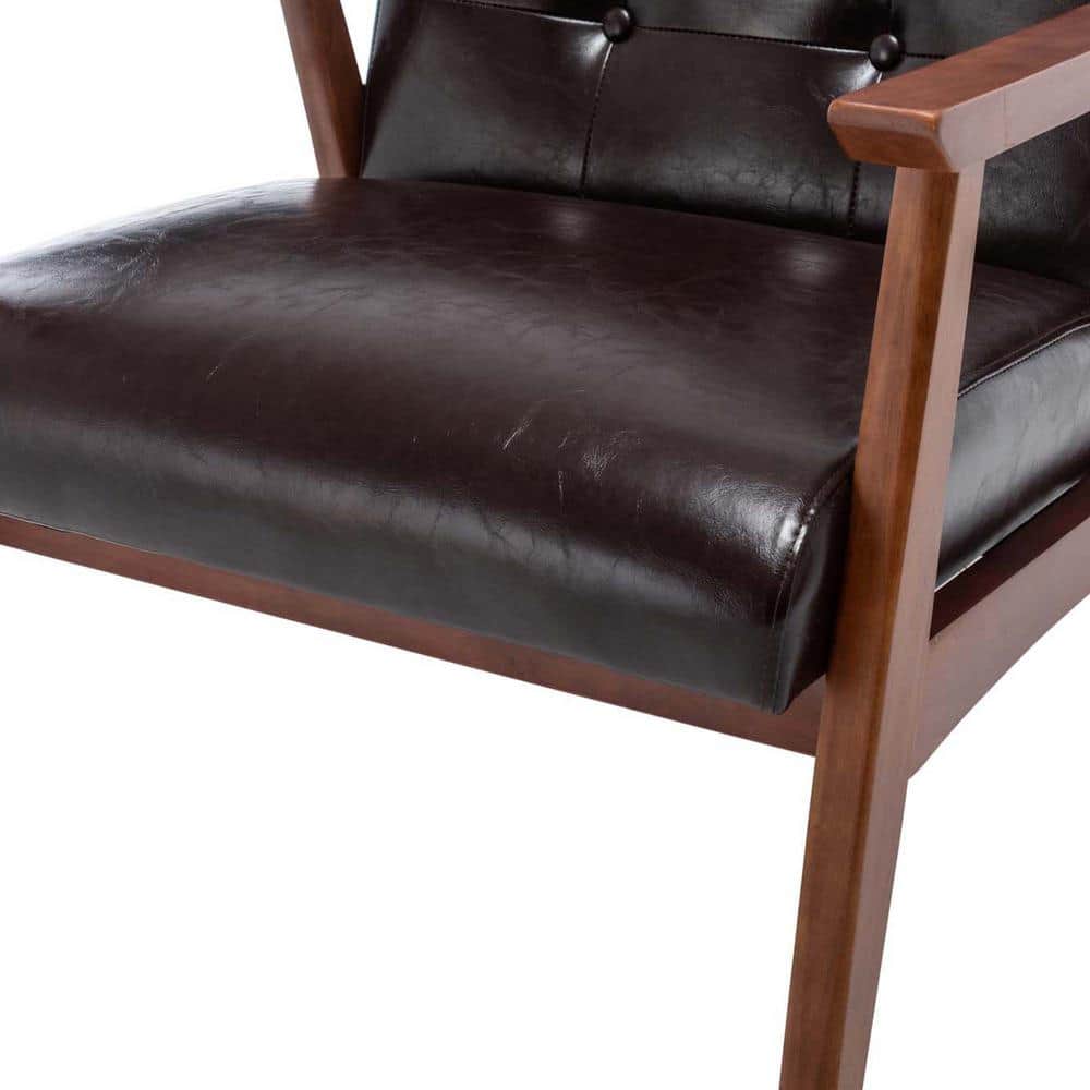 Espresso Faux Leather Accent Chair with Button-Tufted Backrest