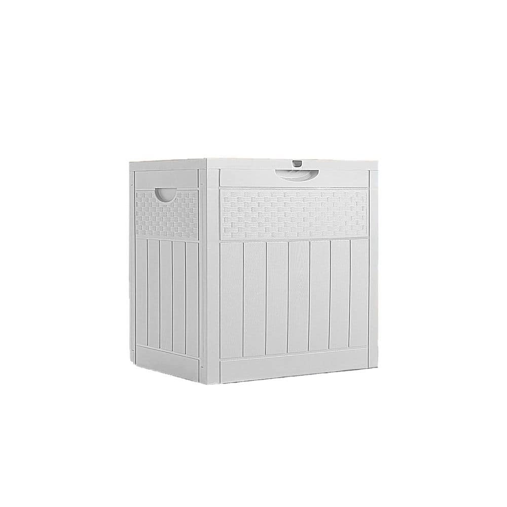 Waterproof Lockable Small Porch Package Bin Outdoor Deck Storage Box Rattan Wood Grain Design White price history on PriceWatchPro