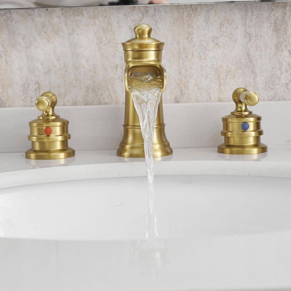 Brushed Gold 8-Inch Widespread Double Handle Bathroom Faucet