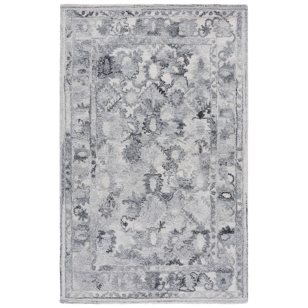 Marquee 3 ft. x 5 ft. Light Gray/Charcoal Abstract Border Area Rug