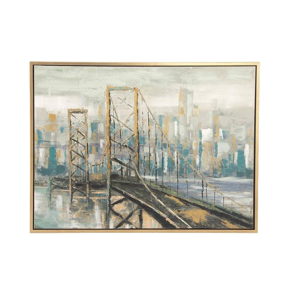 Light Brown and Blue Abstract Bridge Canvas Wall Art