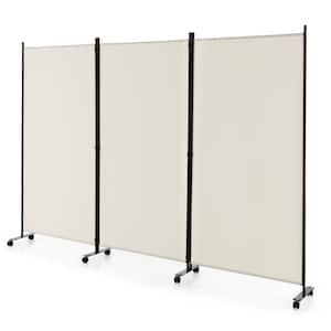 3-Panel Folding Room Divider 6 ft. Rolling Privacy Screen with Lockable Wheels White
