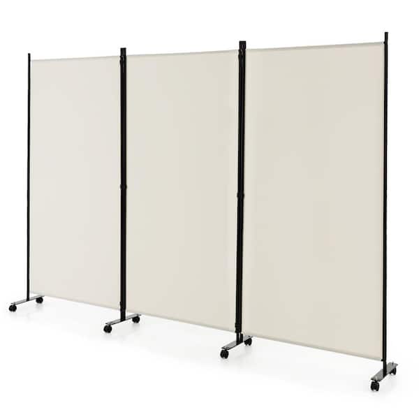 Costway 3-Panel Folding Room Divider 6 ft. Rolling Privacy Screen with Lockable Wheels White