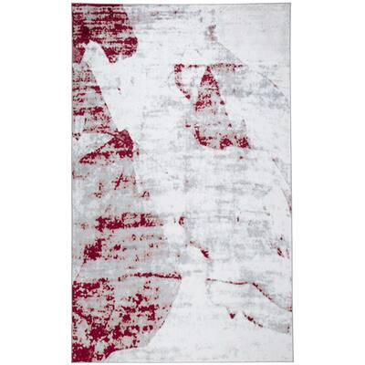 Weasley Modern Abstract Gray/Crimson Red 5 ft. x 7 ft. Area Rug