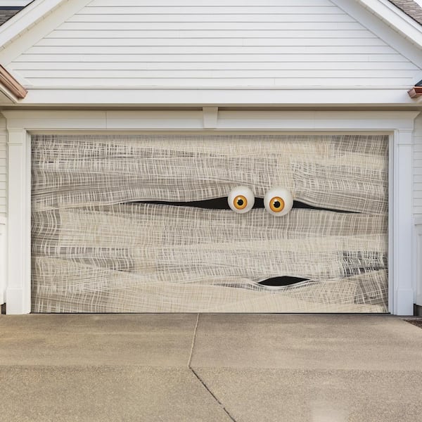 7 ft. x 16 ft. Halloween Mummy Face Garage Door Decor Mural for Double Car Garage Car Garage