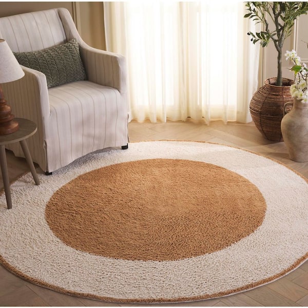 Easy Care Ivory/Light Brown 6 ft. x 6 ft. Ivory/Light Brown 2-Tone Solid Round Area Rug
