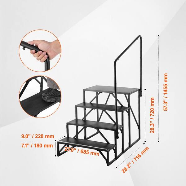 Anti-slip Camper Steps 450lb Capacity 3-Step RV Stairs With Handrail ...