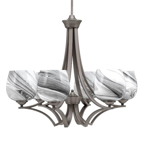 Unbranded Clevelend 6-Light Graphite Round Chandelier with 6 in. Onyx Swirl Glass Shades, No bulbs included