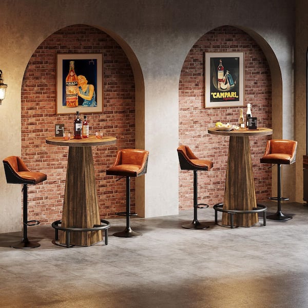 Adan 37.4 in. H Rustic Brown Round Bar Table Small Pub Table with Metal Footrest (Only Table)