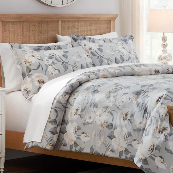 Home Decorators Collection Sofia 3-Piece Gray Floral Full/Queen