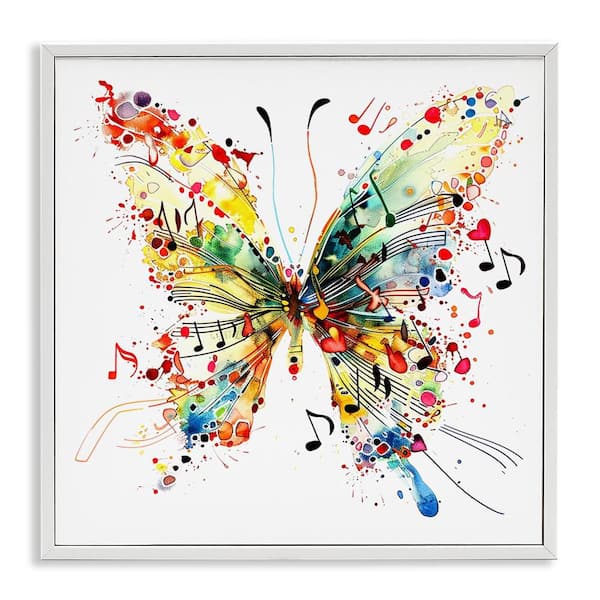 Stupell Industries Musical Song Butterfly by LSR Design Studio White Framed Animal Giclee Art Print 12 in. x 12 in.