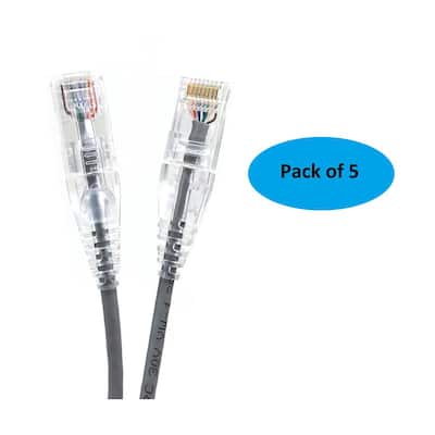 Micro connectors 7 Feet CAT 6A Ultra Slim Patch 28AWG Cable E09-007BL-SL5 Blue 5-Pack 