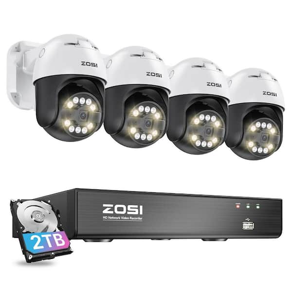 ZOSI 4K UHD 8-Channel 2TB POE NVR Security System with 4-Wired 8MP Outdoor 360 PTZ Cameras, AI Person Vehicle Detection