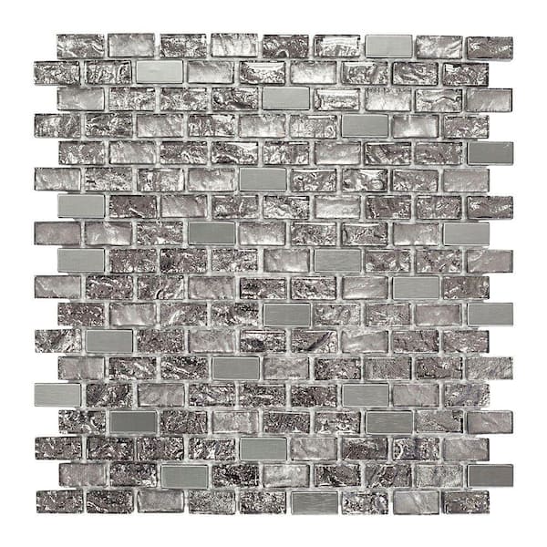 Jeffrey Court Palazzo Silver Metallic 11.875 in. x 11.375 in. Interlocking Brick Textured Glass Mosaic Tile (0.938 sq. ft./Each)