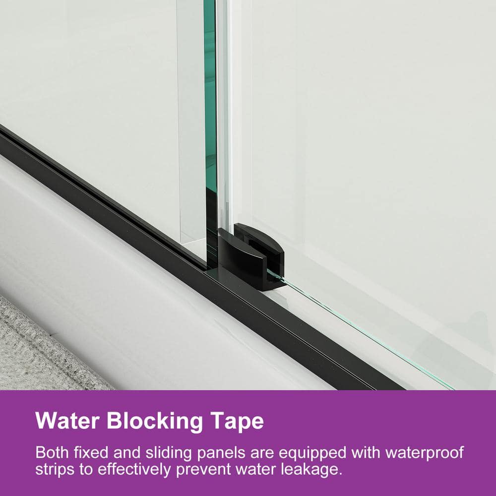 Matte Black Frameless Sliding Shower Door with Clear Tempered Glass