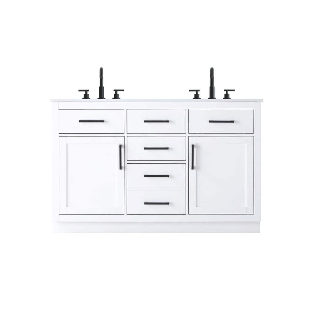 54 in. Double Sink White Bath Vanity with White Engineered Marble Top price history on PriceWatchPro