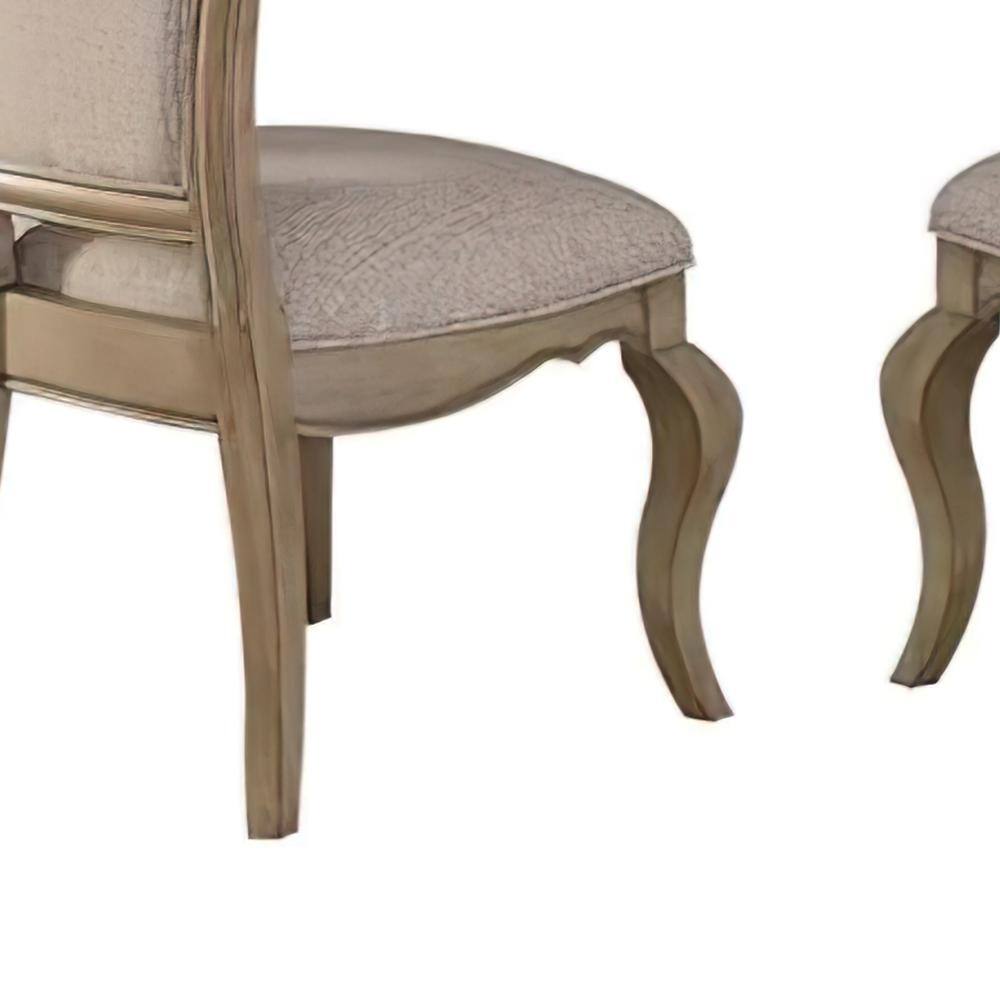 Antique Taupe Upholstered Side Chair with Beige Fabric, Set of 2