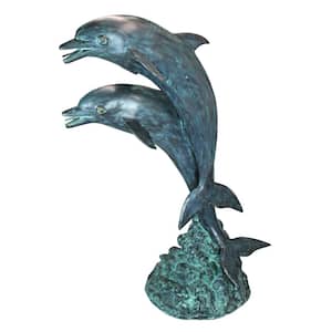 61 in. H Twin Dolphins in Tandem Bronze Garden Statue