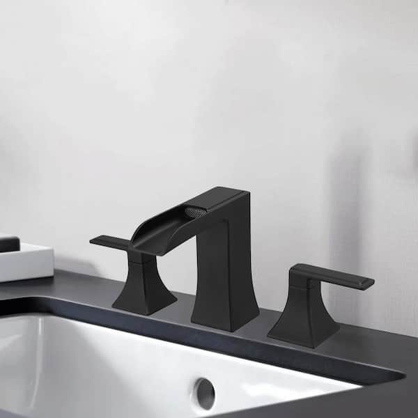 8 in. Widespread Double Handle Bathroom Faucet with Drain Kit Included in Matte Black