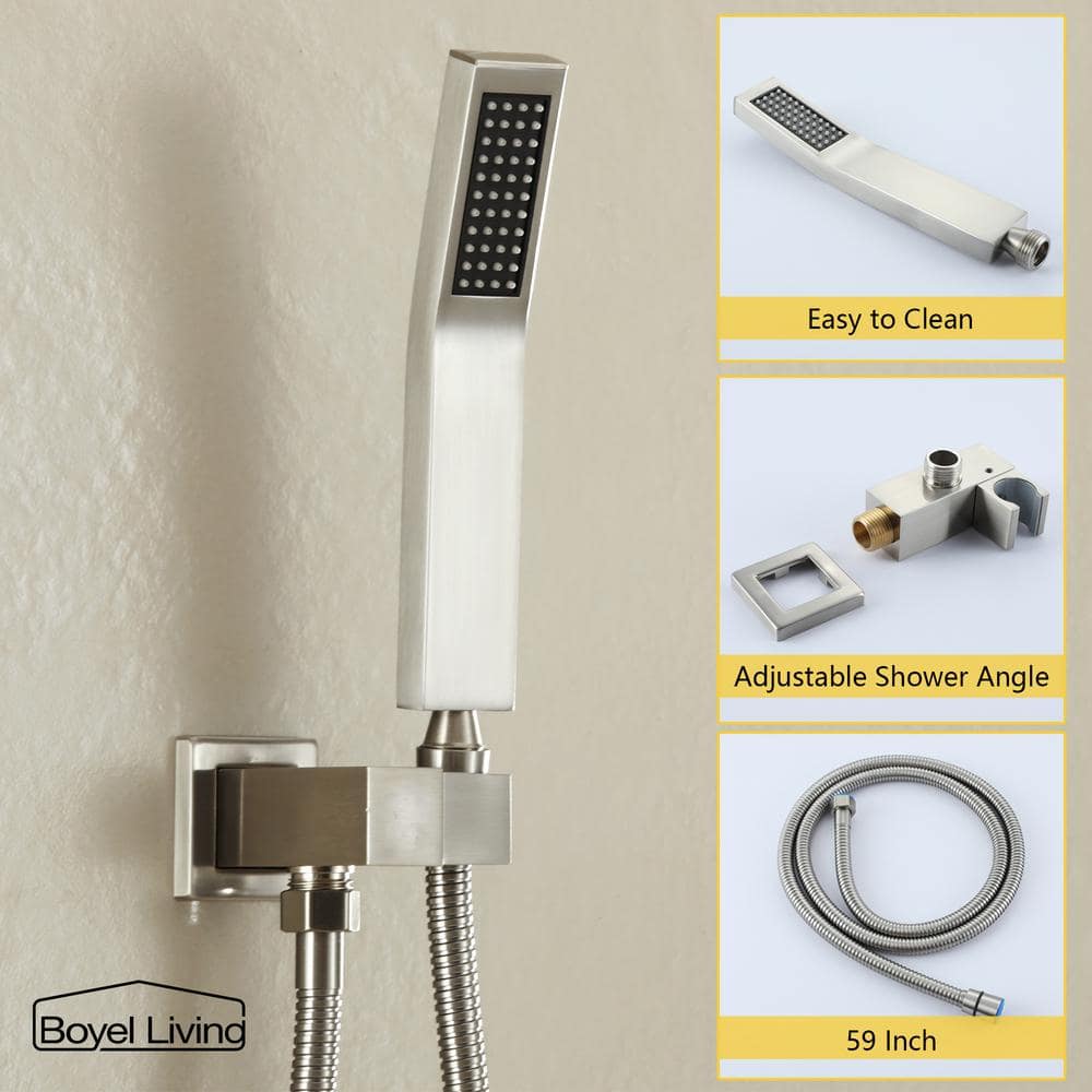 Brushed Nickel 10-Inch Square Rain Shower System with Handheld