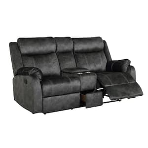 70.07 in. Dark Gray Solid Microfiber 2-Seater Loveseat with Nailhead Trim;Storage