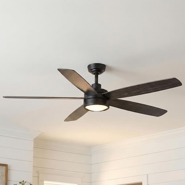 Driskol 60 in. White Color Changing LED Matte Black Smart Ceiling Fan with Light Kit and Remote Powered by Hubspace