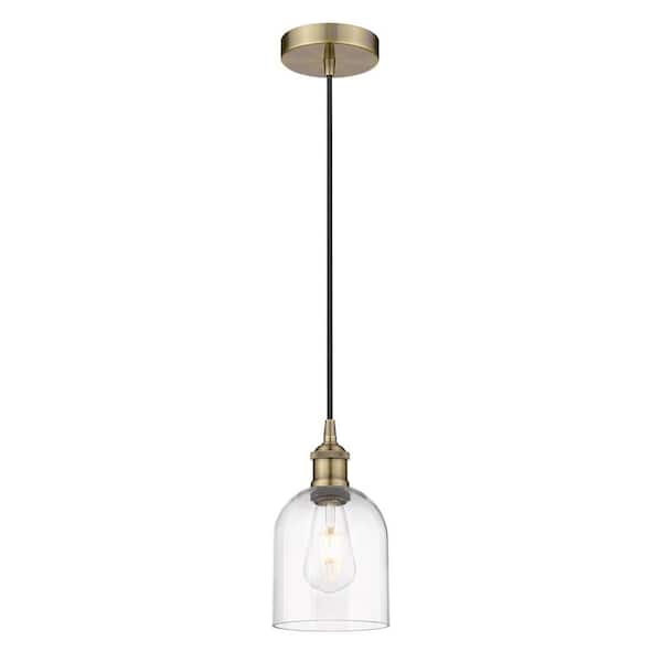 Bella 100-Watt 1-Light Antique Brass Standard Mini Pendant Light with Clear Glass Shade, No Bulbs Included