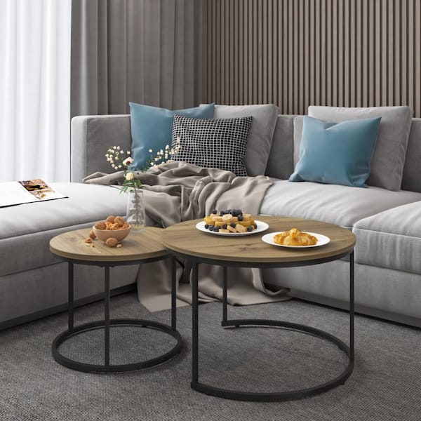 47.25 in. Brown Round MDF Coffee Table for Living Room