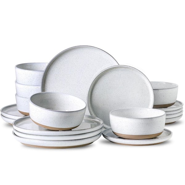 18-Piece White Porcelain Dinnerware Sets with Speckled Pattern (Service for 6), Scratch Resistant, Microwave Safe