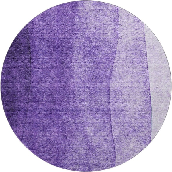 Mayfield Premium Machine Washable Indoor/Outdoor Geometric AMF625 Purple 8 ft. x 8 ft. Round Area Rug