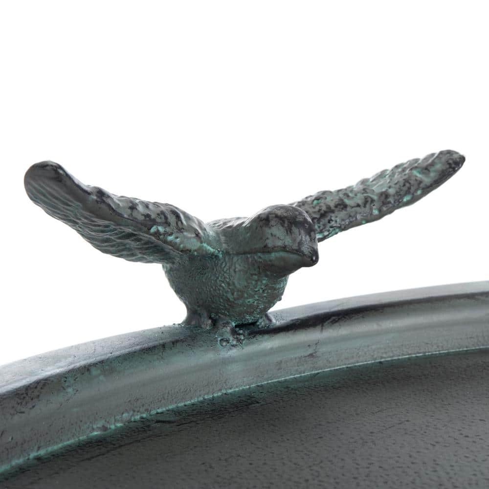 Antique Gray Metal Birdbath with Sculptural Bird Ornament