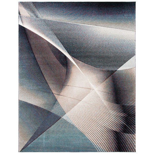 Hollywood 11 ft. x 14 ft. Beige/Blue Striped Abstract Area Rug