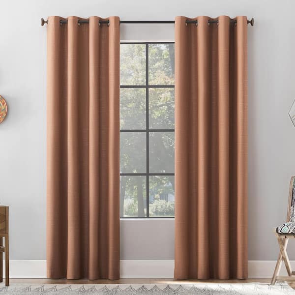 Sun Zero Gelso Textured Linen Polyester Blend Pecan Brown 50 in. W x 63 in. L Grommet 100% Blackout Curtain (Single Panel)