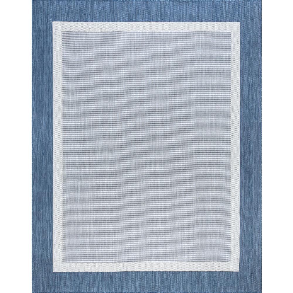 Tayse Rugs Eco Solid Border Blue 8 ft. x 10 ft. Indoor/Outdoor Area Rug ...