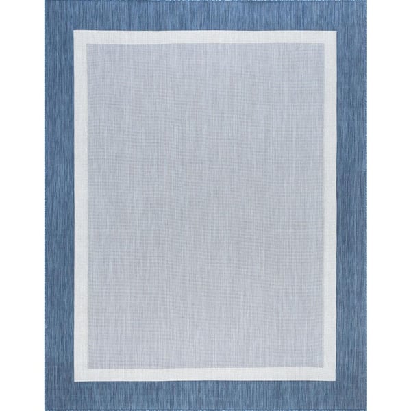 Tayse Rugs Eco Solid Border Blue 8 ft. x 10 ft. Indoor/Outdoor Area Rug