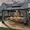 Halmuz 12 ft. x 14 ft. Gray Metal Hardtop Gazebo with Double Roof Pergola, Netting and Curtain Gray 1214Gazebo-Gray