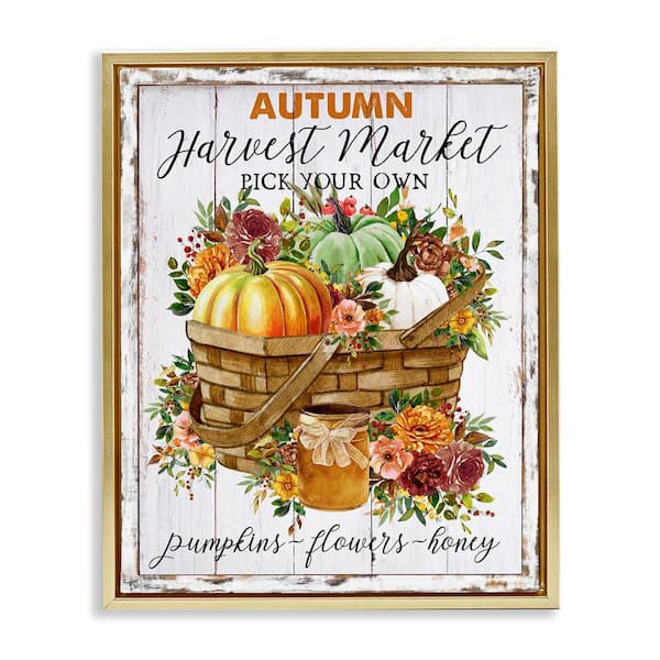 Stupell Industries Autumn Floral Market by Creatif Belle Gold Floater Frame Graphic Typography Art Print 31 in. x 25 in.