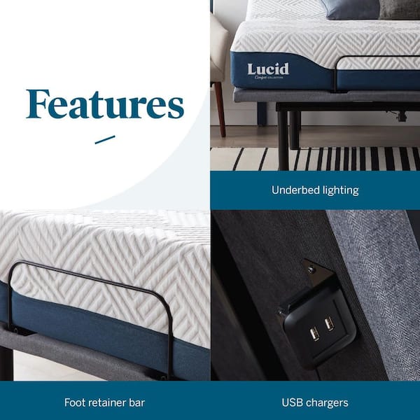 Lucid Comfort Collection Split King Deluxe Adjustable Bed Base with  Wireless Remote and Smart App LUCCLPREMSKAB - The Home Depot