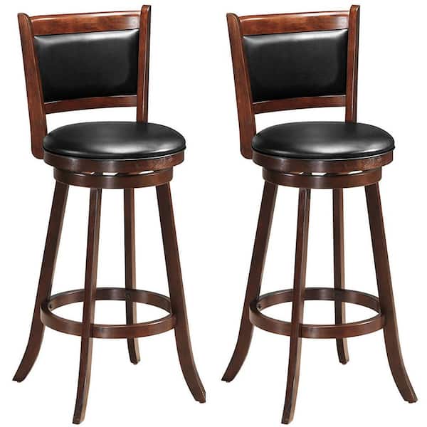Costway Espresso Swivel Bar Height Stool Wood Dining Chair with Upholstered Seat